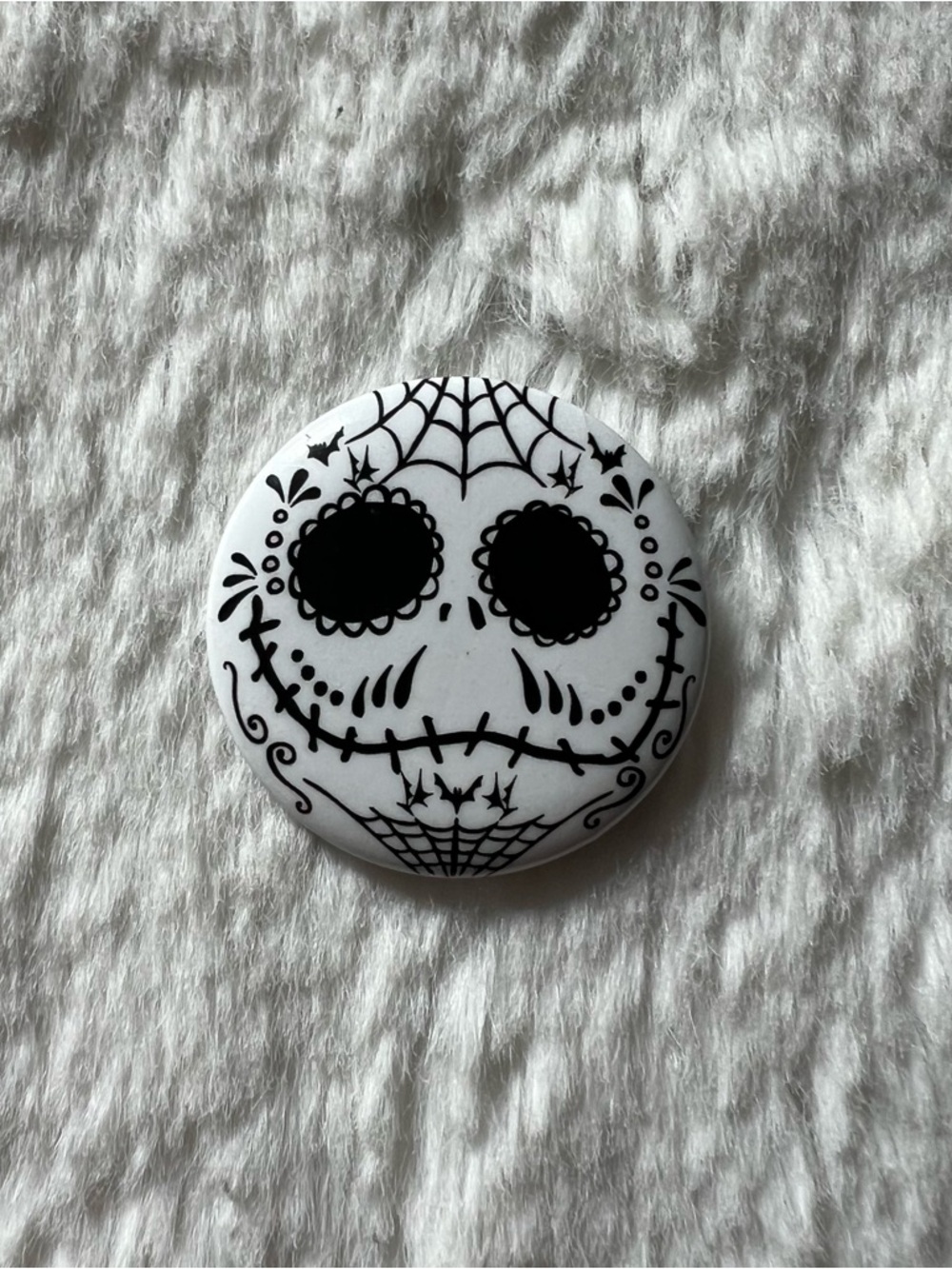 Sugar Skull Button Pin - Black & White